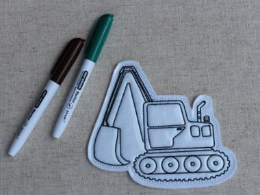 Construction Backhoe Flat Coloring Doll with erasable marker